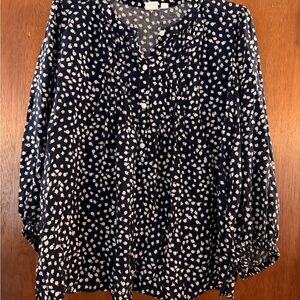 GAP Navy Blouse with White Floral Print
